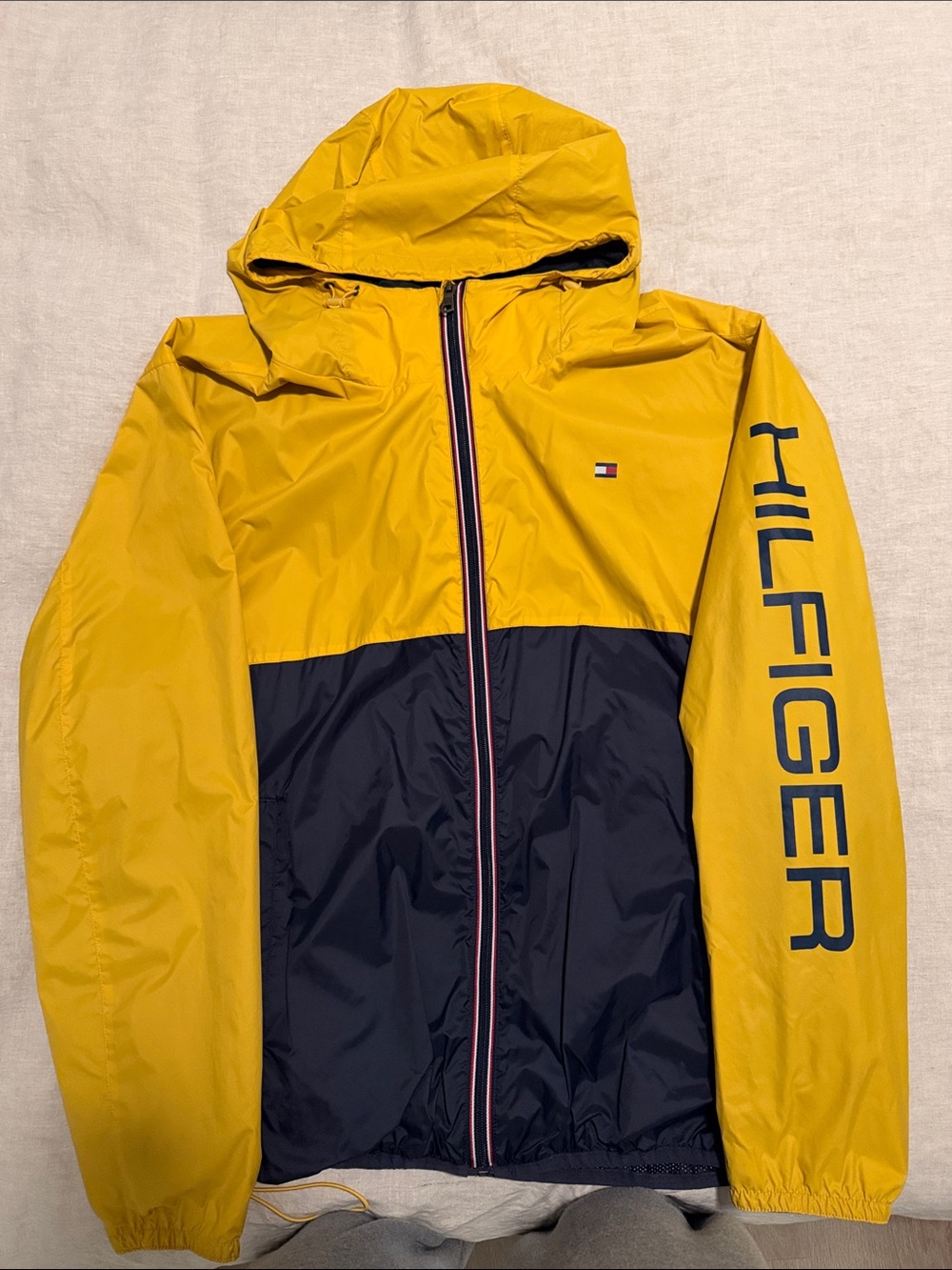 Tommy Hilfiger Yellow and Navy Colorblock Windbreaker Jacket
